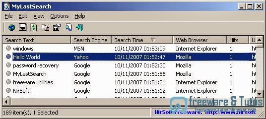MyLastSearch : un logiciel portable pour voir les recherches effectuées sur votre navigateur internet