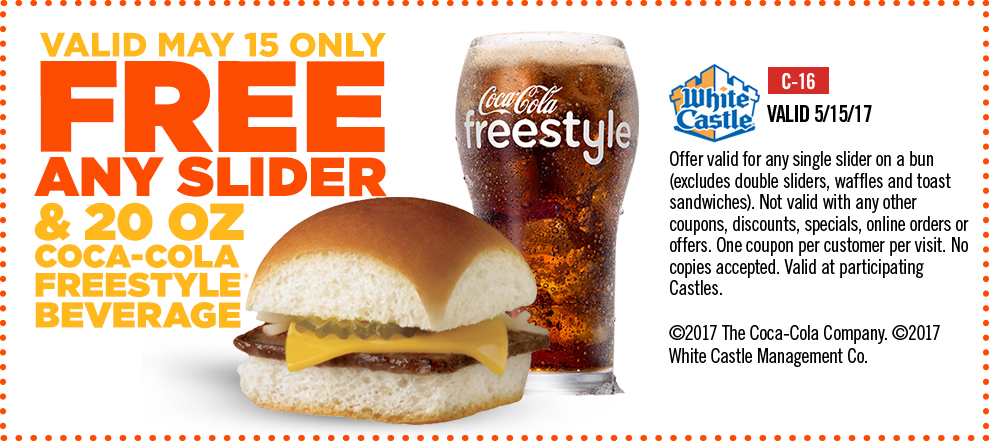 Savvy Spending Today, 5/15 only FREE Slider and Coke at White Castle