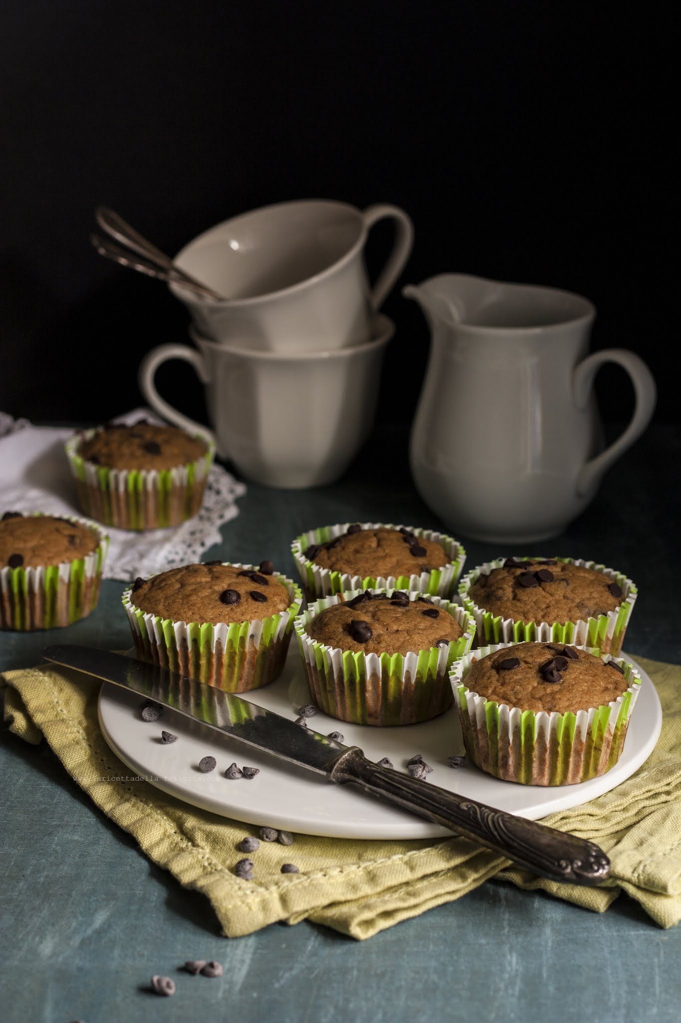 Muffins alla banana con gocce di cioccolato light version (senza