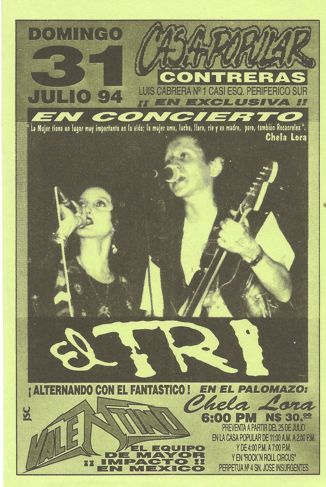 PROPAGANDAS conciertos en mexico: EL TRI 31 julio 1994