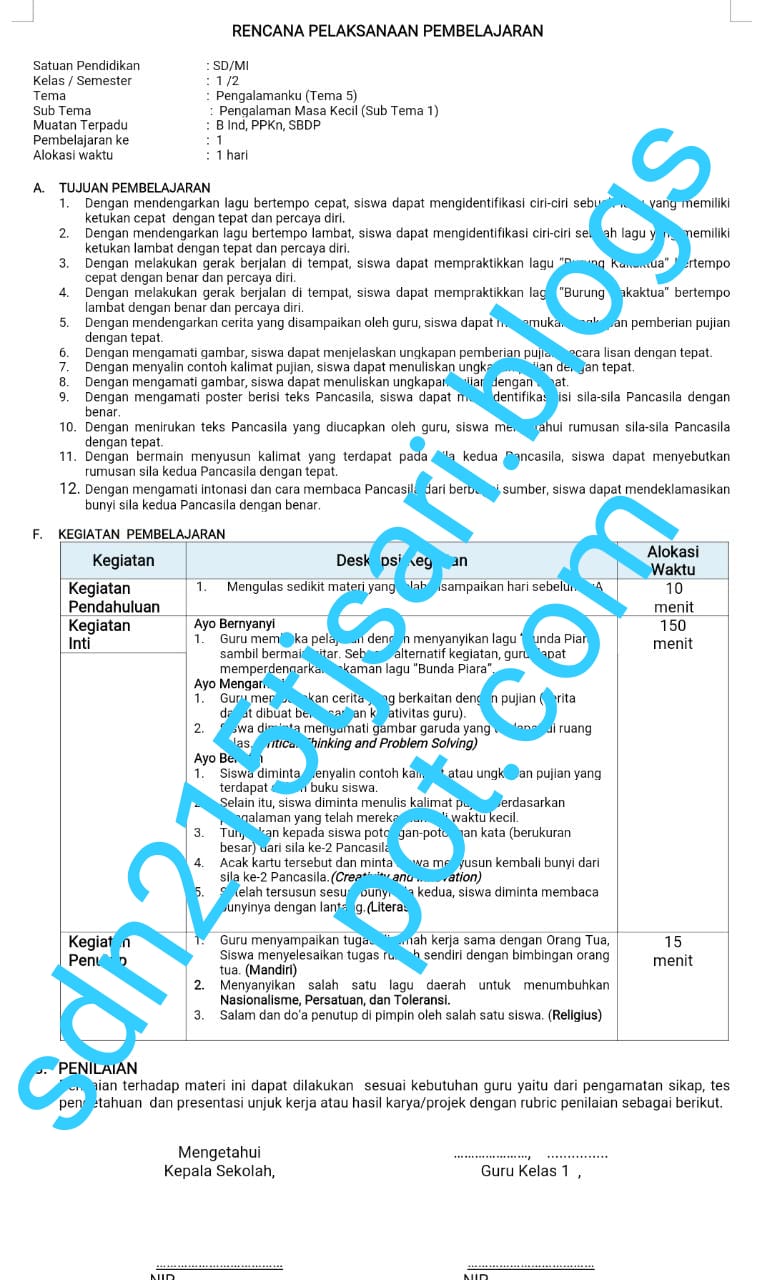 RPP 1 LEMBAR KELAS 6 SEMESTER 2 REVISI TERBARU sdn215tjsari