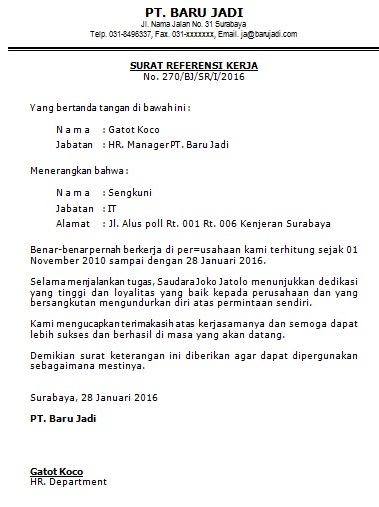 Contoh Surat Referensi Kerja Informasi Seputar Dunia