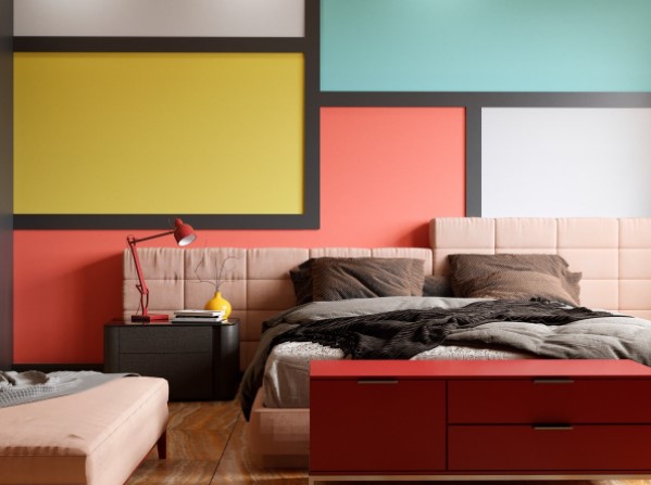 orange two colour combination for bedroom walls