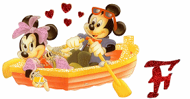 Alfabeto brillante de Mickey y Minnie paseando en lancha F. 
