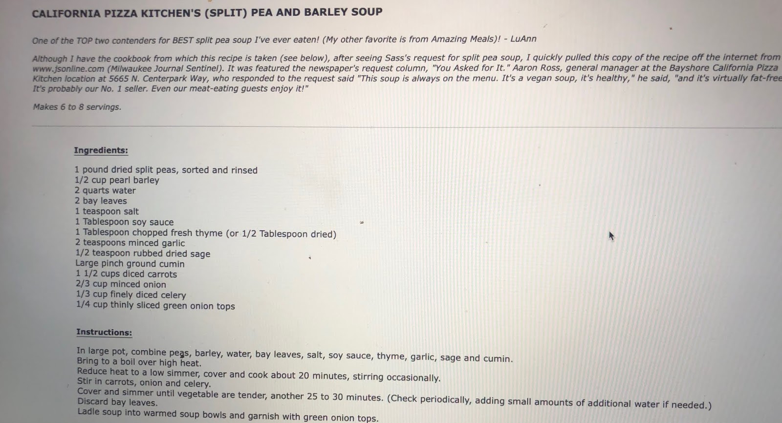 GREAT EATS HAWAII SPLIT PEA, BARLEY AND HAM SOUP