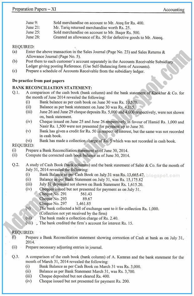 Adamjee Coaching Accounting 11th Adamjee Coaching Guess Paper 2017