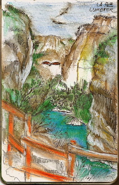 Dibujo de la Foz de Lumbier en el Camino Aragonés