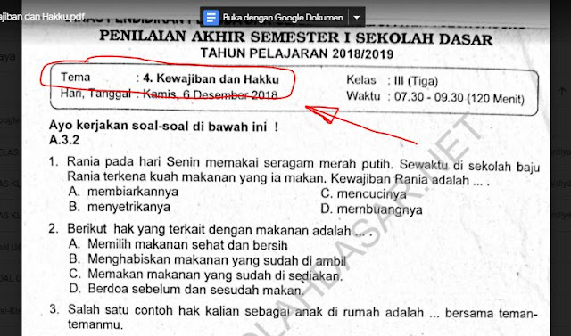 Soal Ulangan K13 Kelas 3 Tema 4 Kewajiban dan Hakku - SekolahDasar.Net