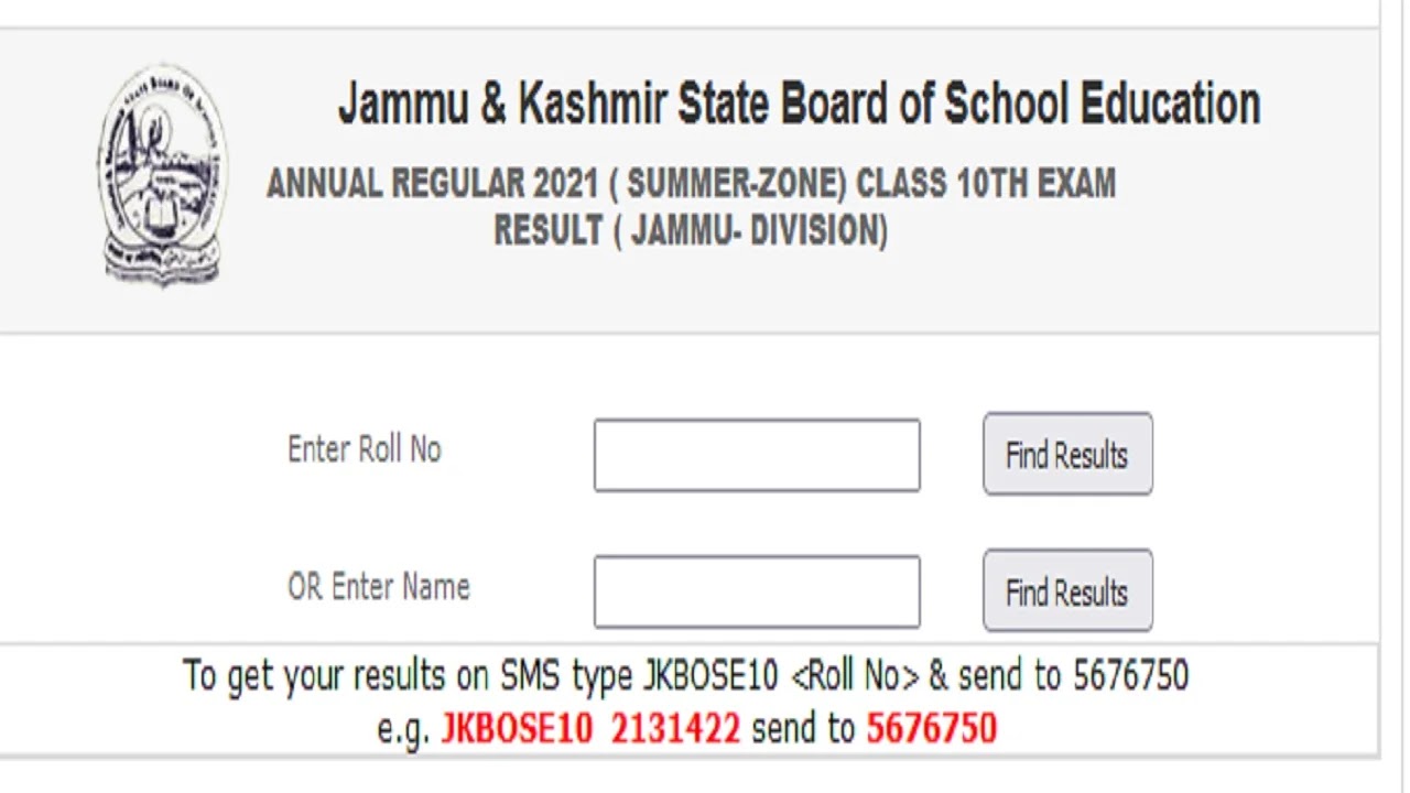 JKBOSE Class 10th (Regular) Result Jammu Division 2021 Declared Now