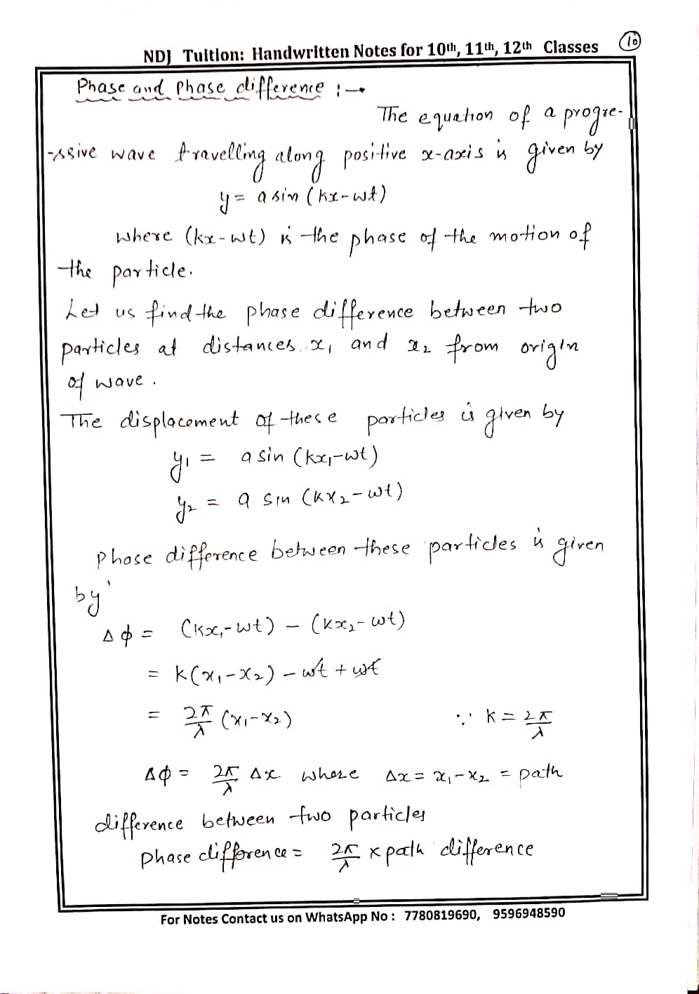Waves Handwritten Notes for 11th Class Physics