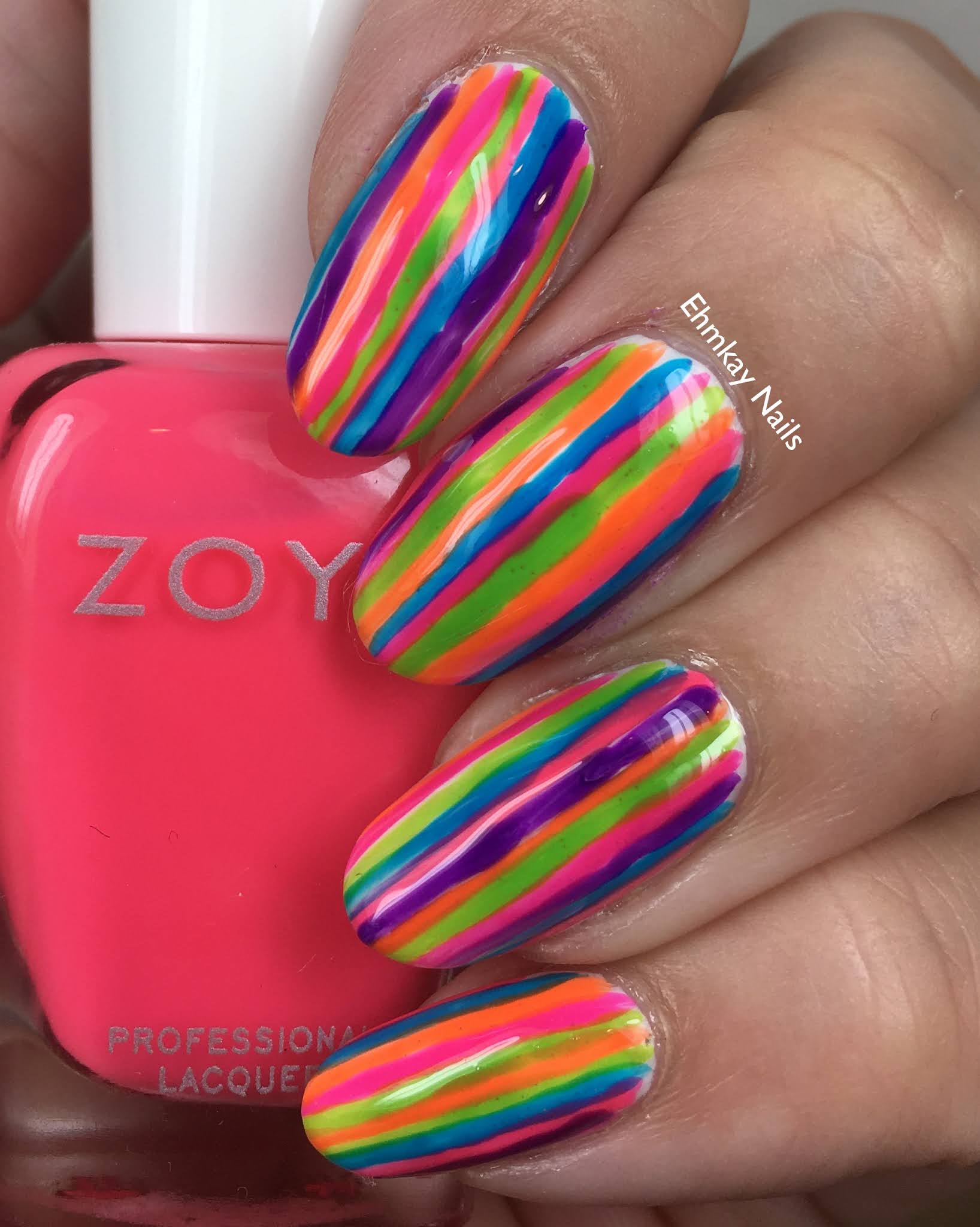 ehmkay nails Zoya Neon Vertical Line Nail Art
