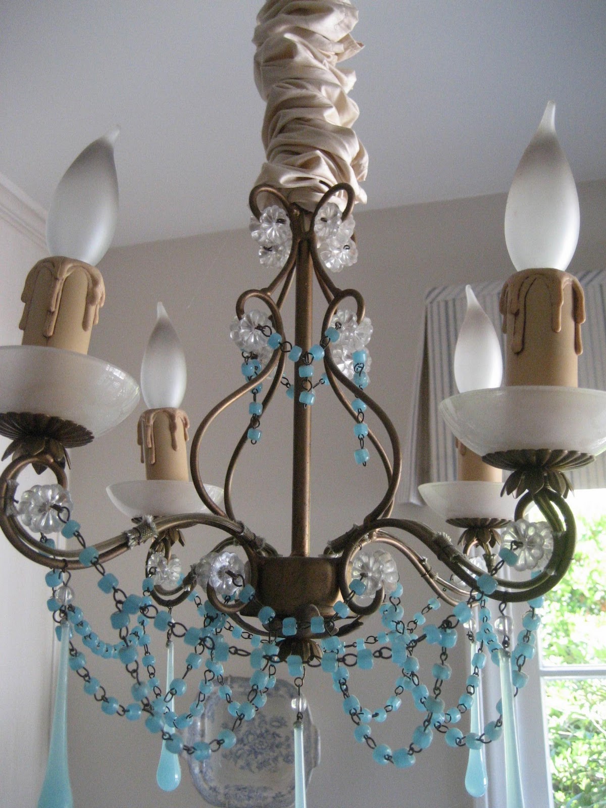 Details about   12"  glass 8mm bead prism strand part SKY Blue Opaline brass lamp chandelier 