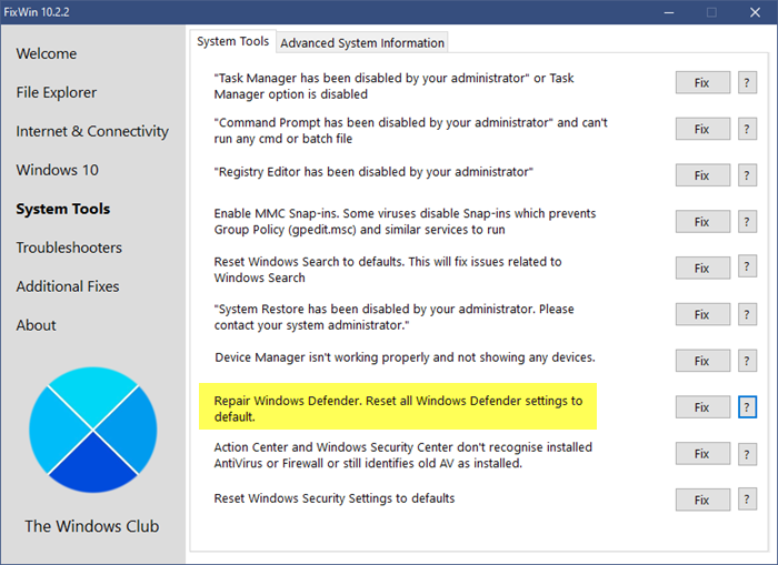 réparer windows defender