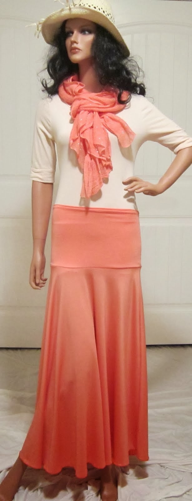 Solid Peach Stretch Knit Jersey Maxi