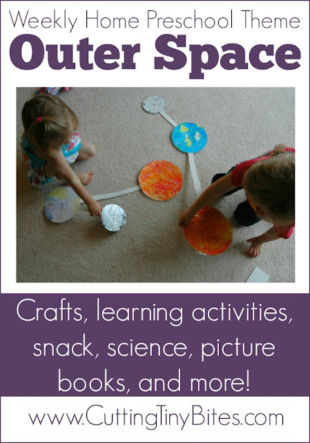 Fun outer space preschool theme for kids. Crafts, science, math, literacy, picture books, snacks, and more! Perfect amount of activities for one week of homeschool pre-k.