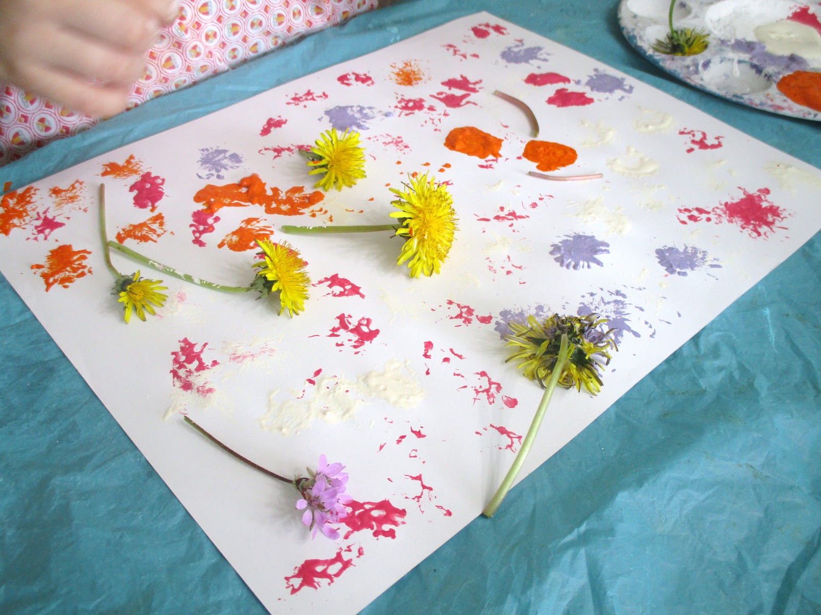 The Cozy Red Cottage Stamping with flowerspreschool craft