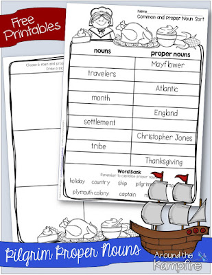 Free printable Thanksgiving common and proper nouns activity page