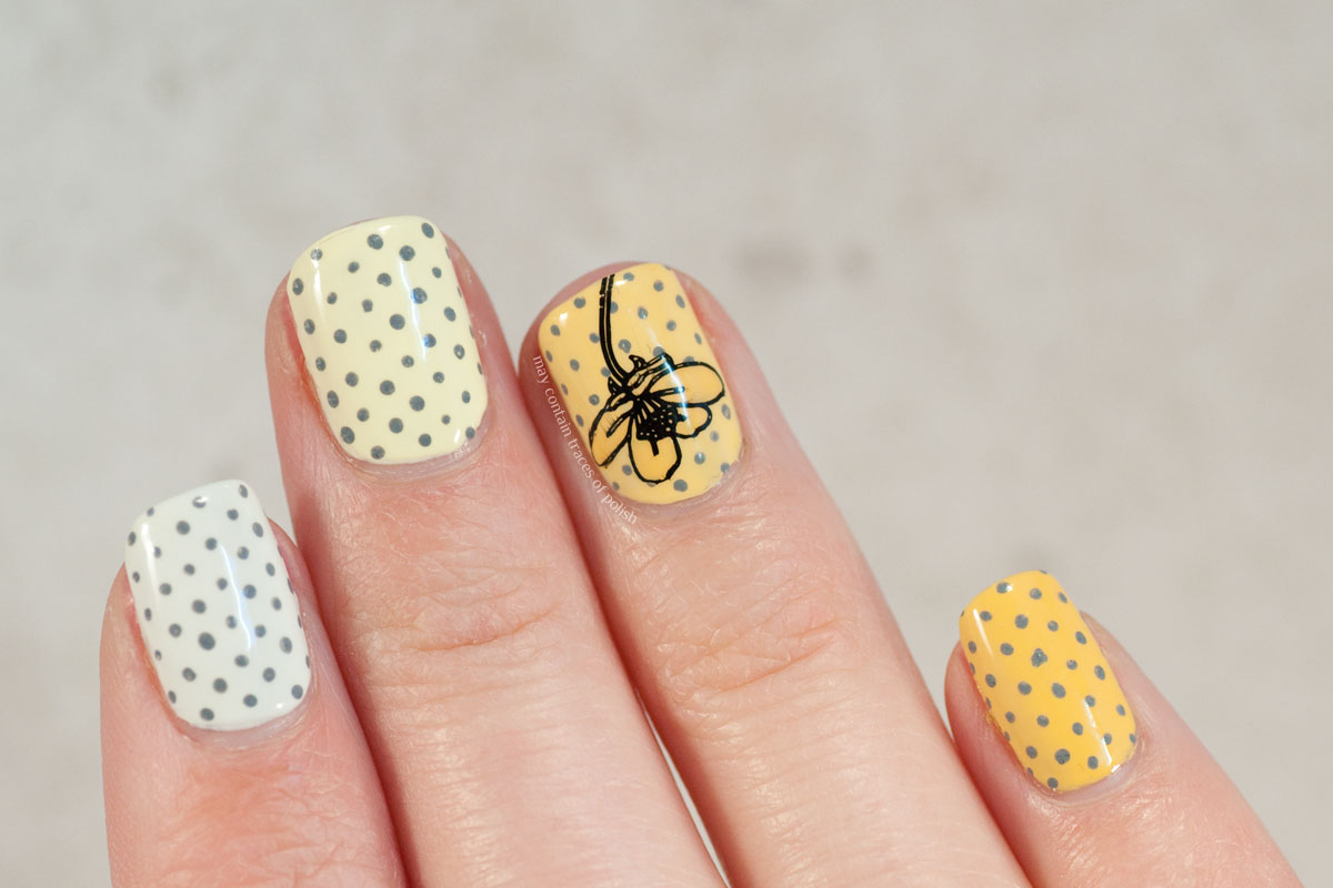 Yellow Dotticure Ombre Nail Art in yellow and grey