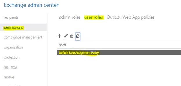 exchange online change default role assignment policy