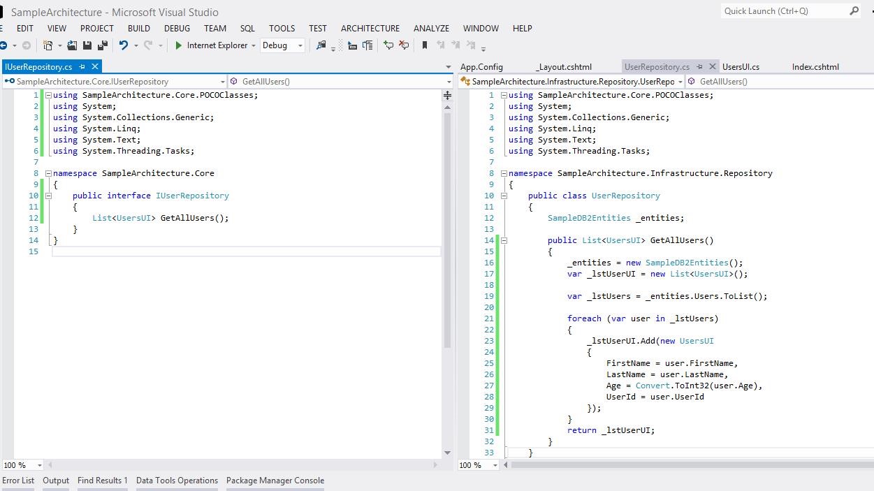Onion architecture with MVC using repository pattern