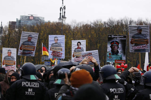 A demonstration against coronavirus measures in Berlin, November 2020