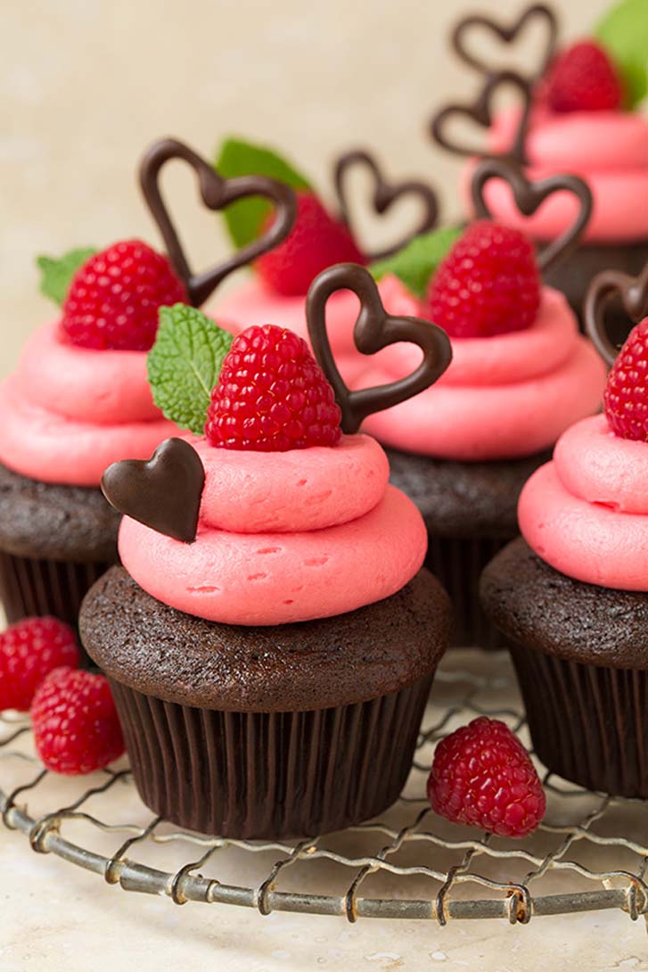 Dark Chocolate Cupcakes with Raspberry Buttercream Frosting
