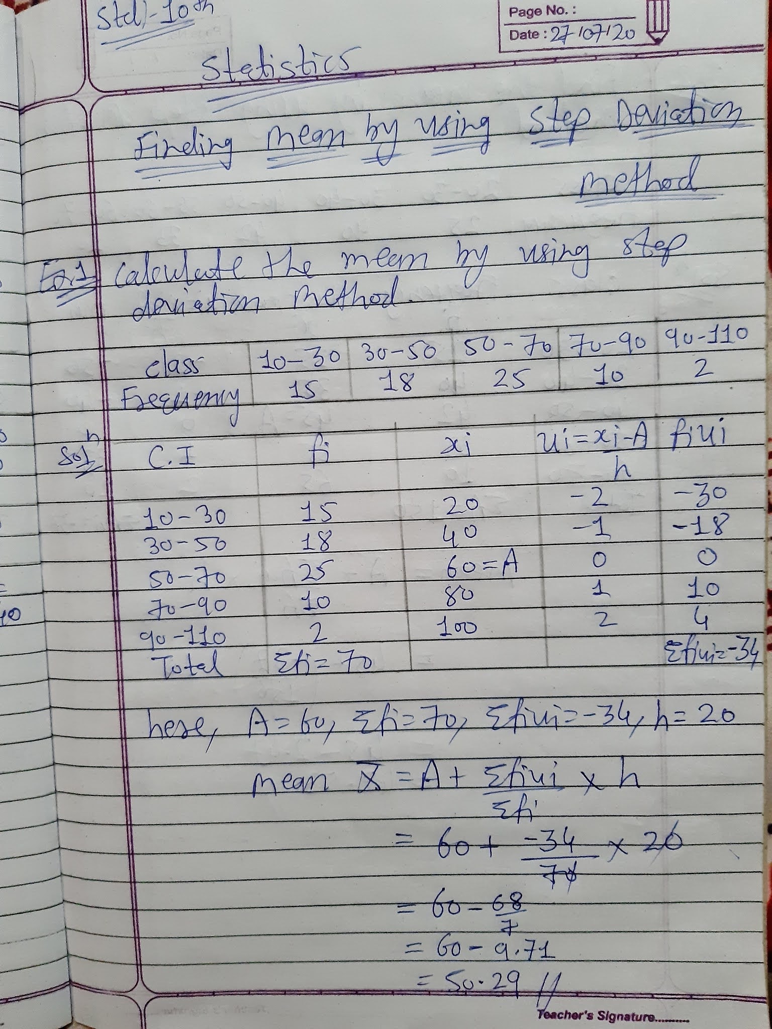Math grade 10th statistics 27/07/20 class work