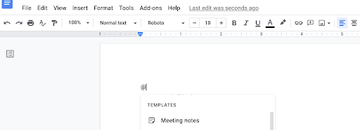 Add a meeting notes into a Doc using the @ menu