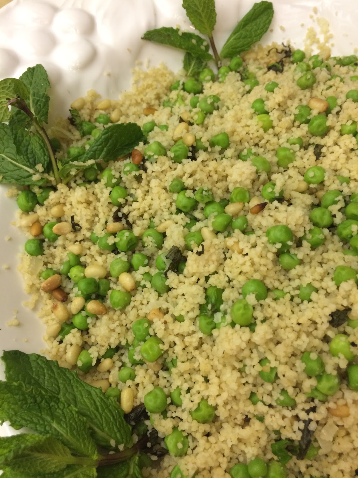Nana's Blue and White Dishes Couscous with Peas and Mint