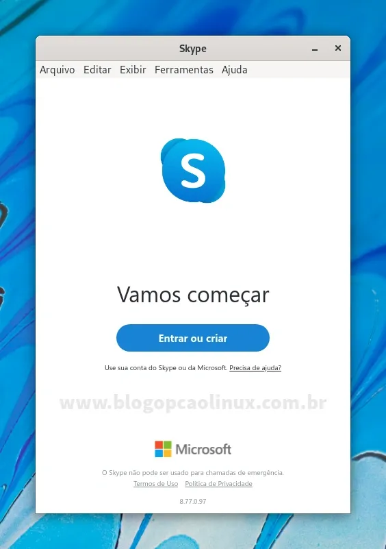 Skype executando no Fedora 35 Workstation