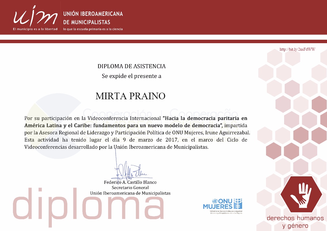Diploma de Asistencia UIM Unión Iberoamericana de Municipalistas