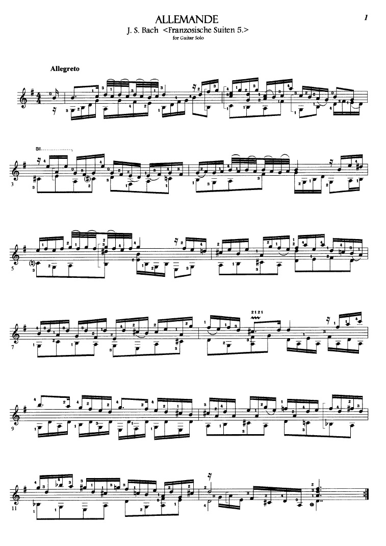Johann Sebastien Bach Allemande Partituras para Guitarra