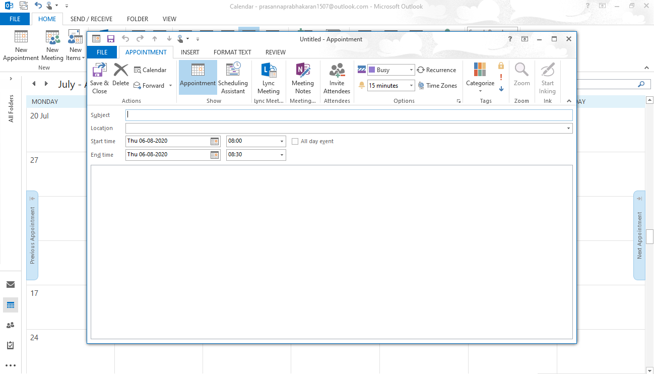 Shortcut Keys for MSOffice Outlook