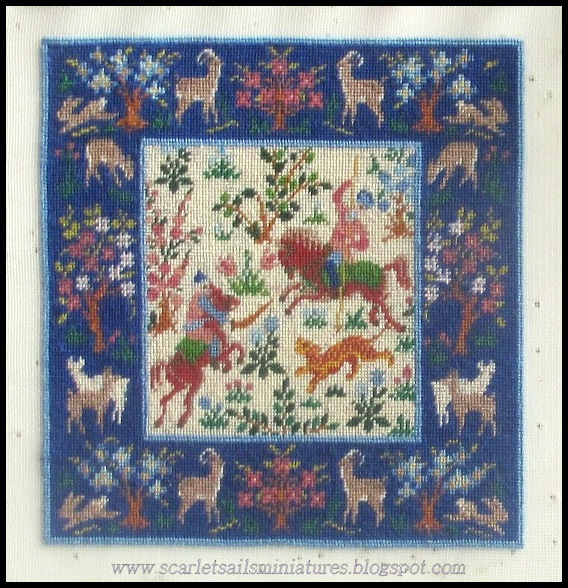 Natalia's Fine Needlework Dollhouse Miniature Hunting Scene Rug Work