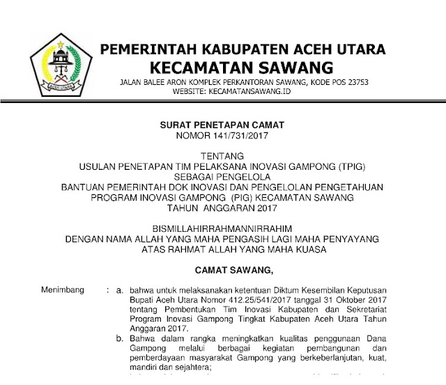 SK Penetapan Program Inovasi Desa 2017