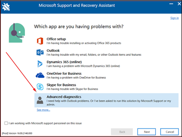 Asistente de soporte y recuperación de Microsoft