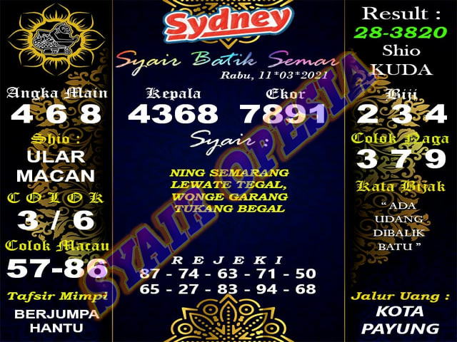 Syair Sydney Kamis Hari Ini 11 Maret 2021 Royal Syair