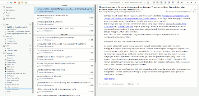Jendela utama Feedbro Jendela Feedbro ketika membuka feed langganan