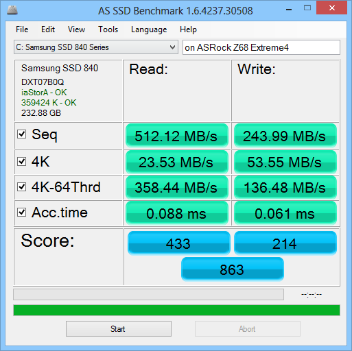 Samsung 840 series 250GB AS-SSD Fresh Drive