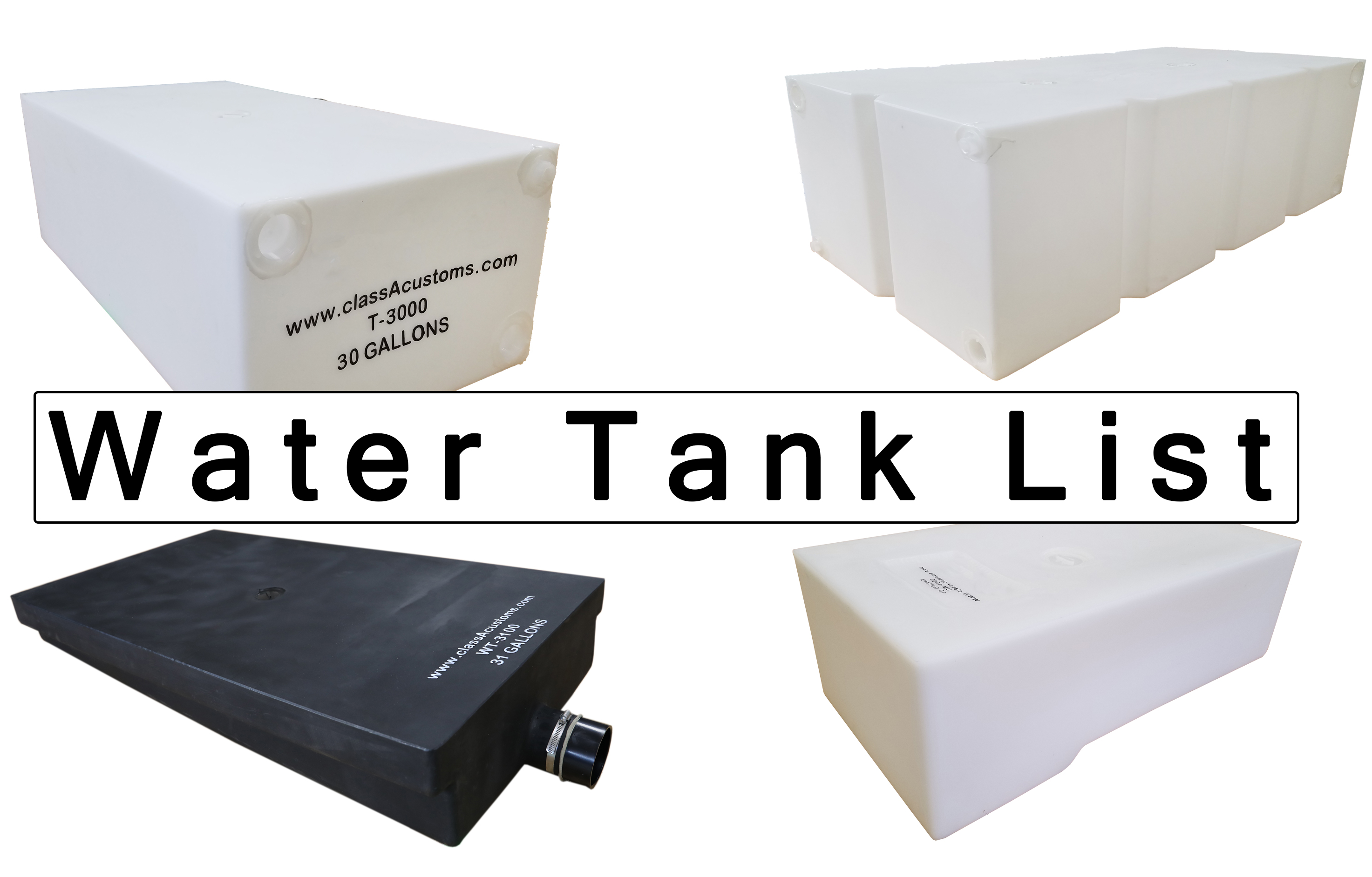 40 and 46 Gallon Fresh / Gray Water Tank New Fittings classacustoms