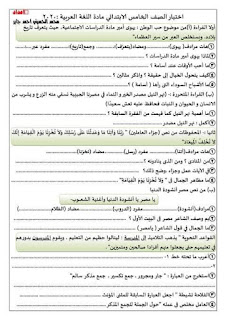 نماذج امتحانات الصف الخامس الابتدائي الترم الأول امتحان لغة عربية