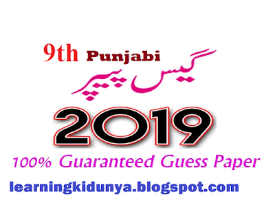 9th Punjabi Guess paper 2019 by learning ki dunya