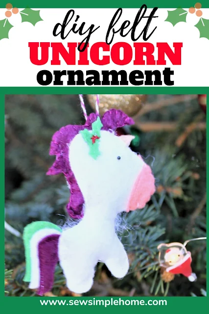 Sew your own felt diy unicorn ornament with this simple tutorial and PDF sewing pattern or SVG cut file.