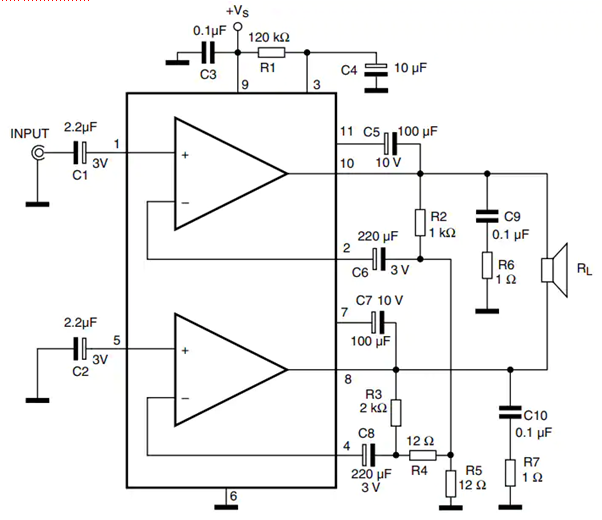 Skema Rangkaian Power Amplifier Stereo TDA 2005 Watt Sederhana