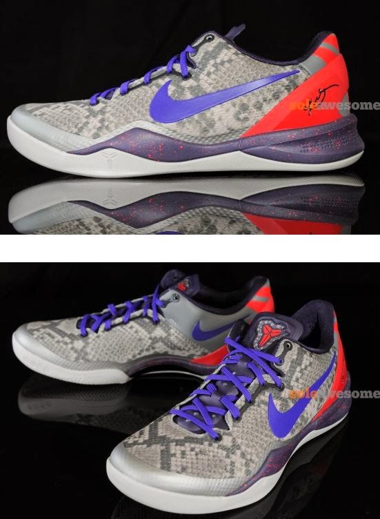 THE SNEAKER ADDICT: Nike Kobe 8 VIII Mine Grey/Court Purple Snakeskin Sneaker Availabe Now 