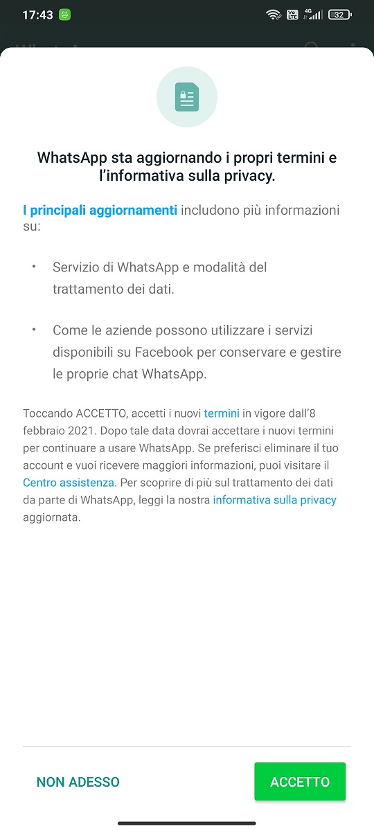 Diventa obbligatoria la condivisione dei dati WhatsApp con FACEBOOK