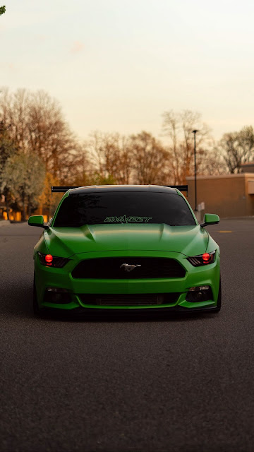 Ford Mustang, Green sports car, front Ford Mustang, Green sports car, front