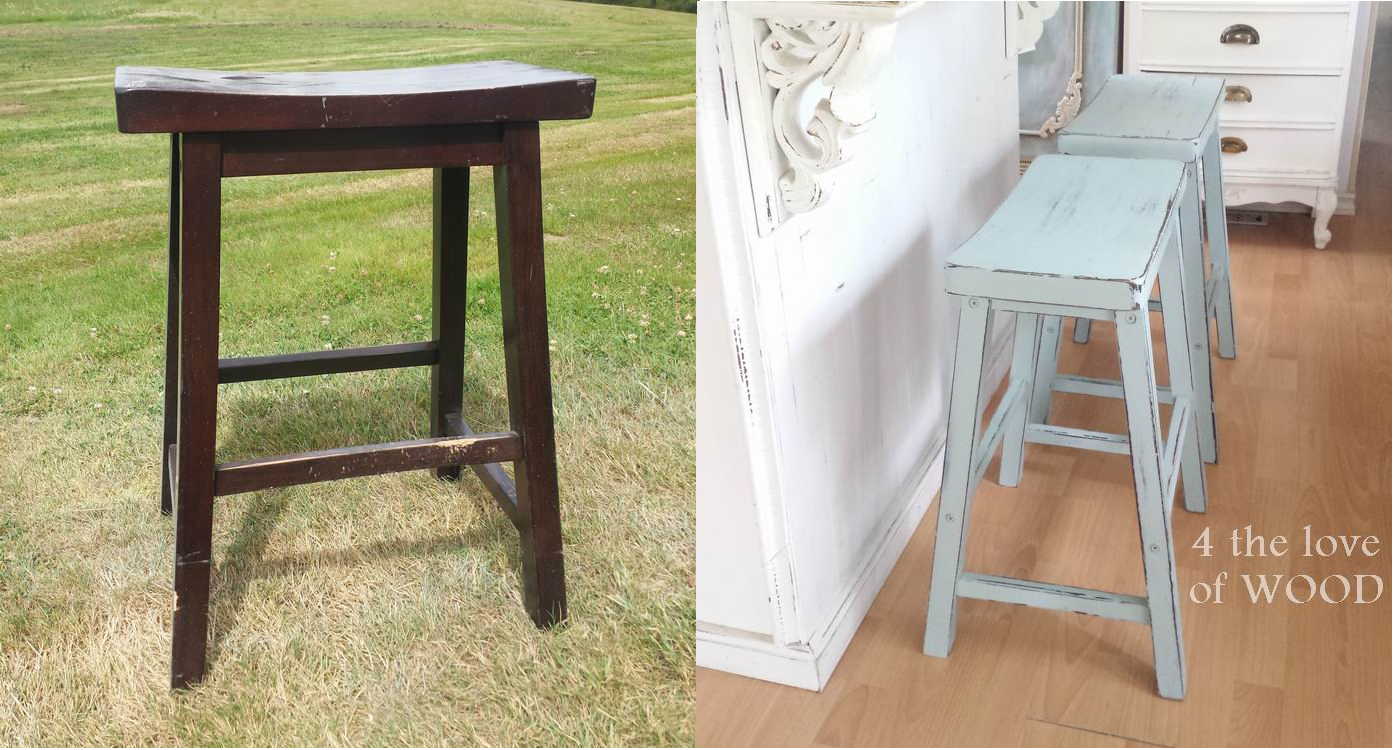 4 the love of wood CHALK PAINTING BAR STOOLS before & after