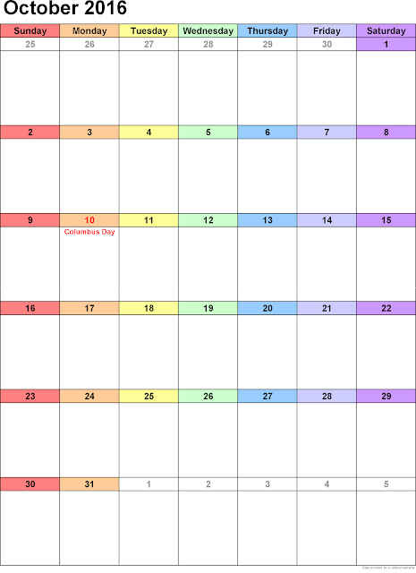 October 2016 Printable Calendar A4, October 2016 Blank Calendar, October 2016 Planner Cute, October 2016 Calendar Download Free