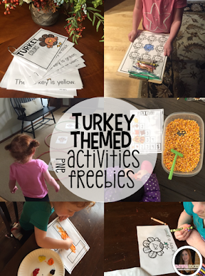 Turkey and Thanksgiving themed crafts, activities, math and literacy centers, ideas and freebies for your kindergarten, preschool and homeschool classrooms.